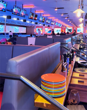 Interior of Lucky Strike Bowling Alley